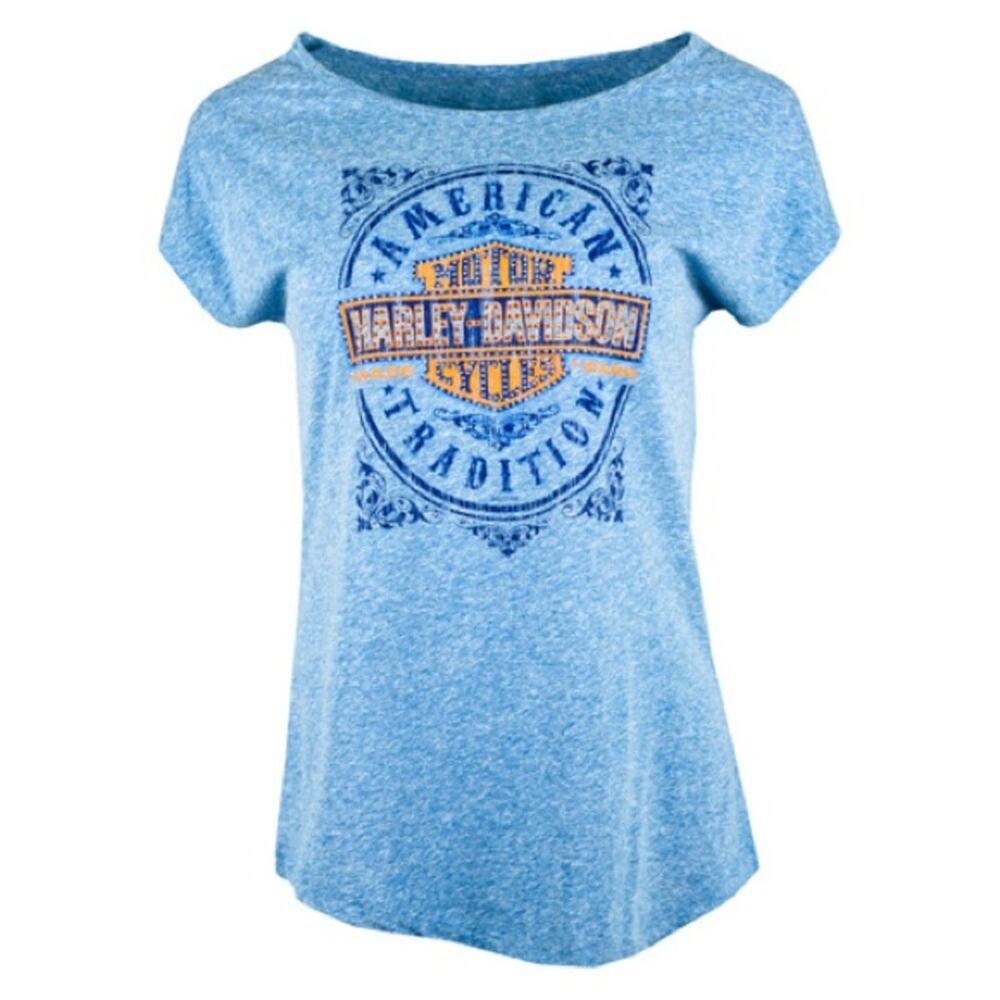 Harley-Davidson Riverside Ca Women's Mezzanine Heather Blue T-Shirt 18” P2P
